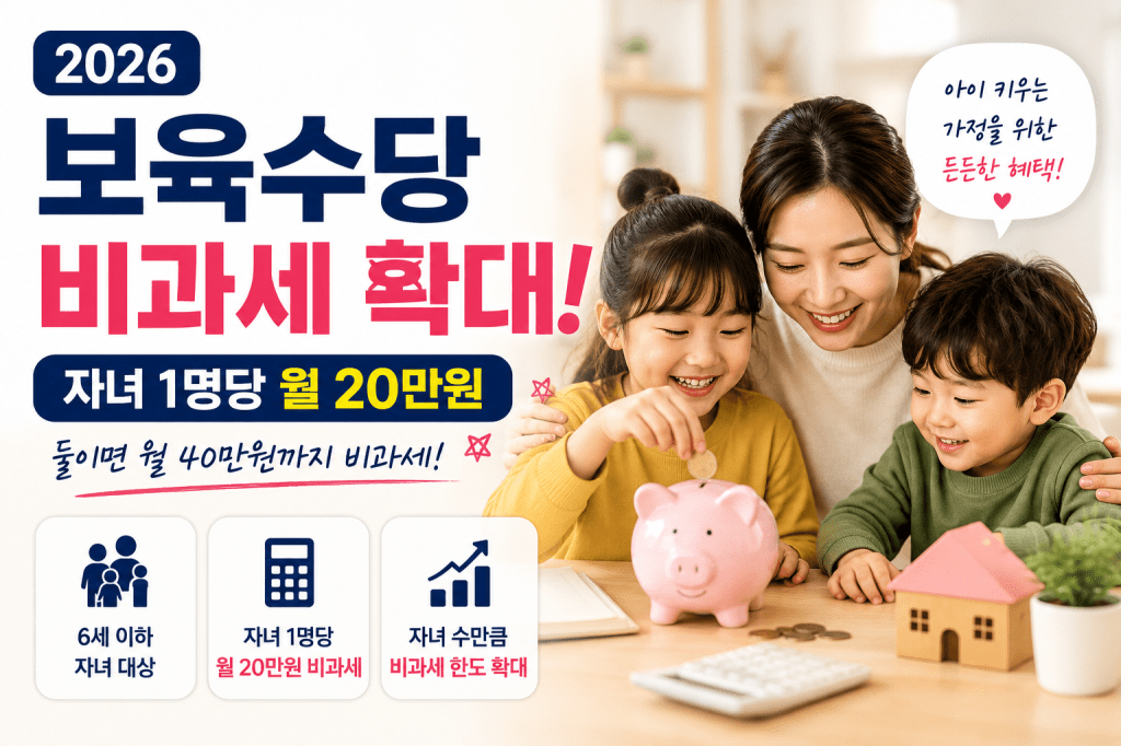 2026 보육수당 비과세 확대/자녀 1명당 월 20만원, 둘이면&nbsp;40만원