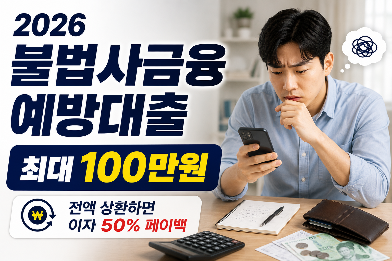 2026 불법사금융예방대출/100만원 급할 때, 전액 갚으면 이자 50% 돌려받는다